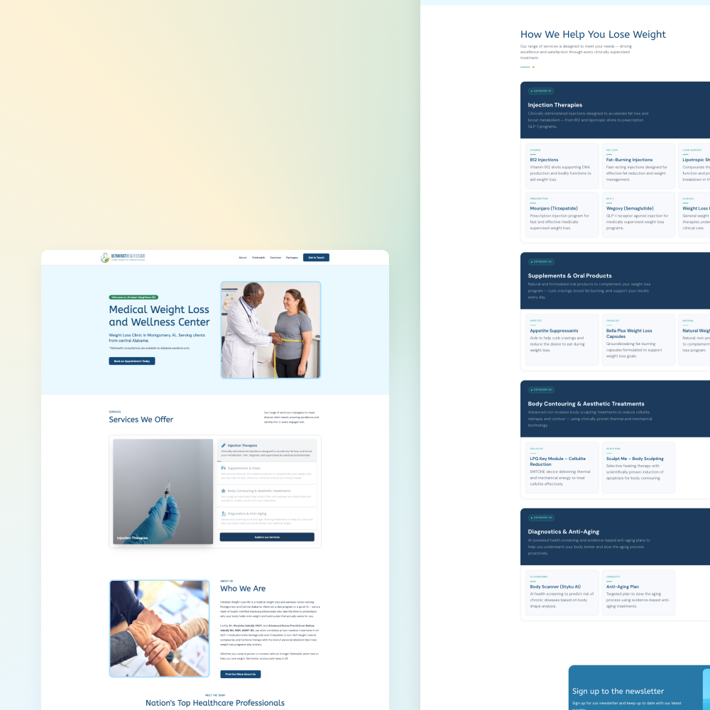 The Ultrafast Weight Loss MD website, showing the hero section and services overview